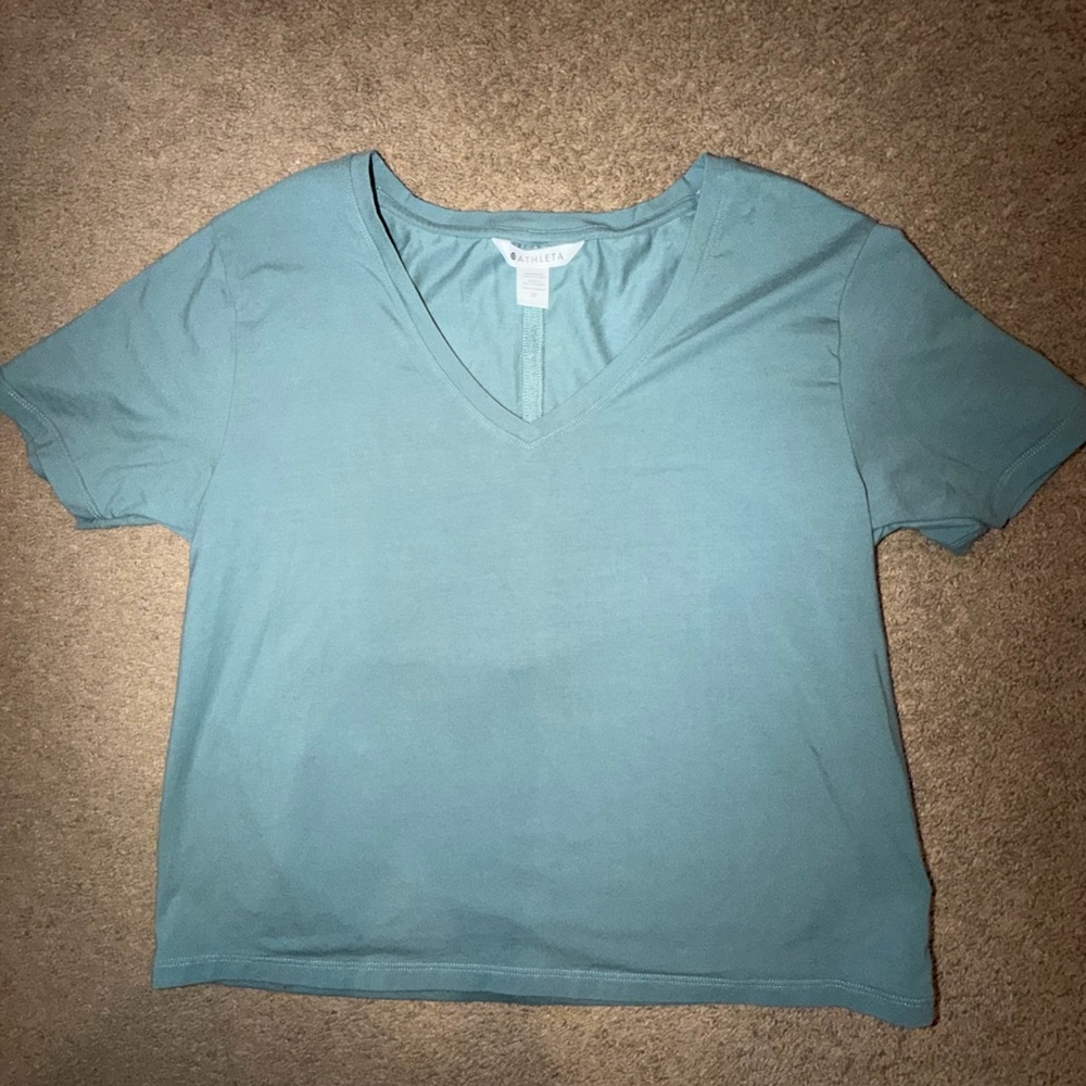 Athleta Teal Short Sleeve V-Neck Tee